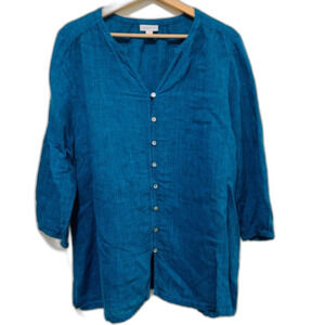 J Jill Pure Jill dark teal linen button front tunic top size large
